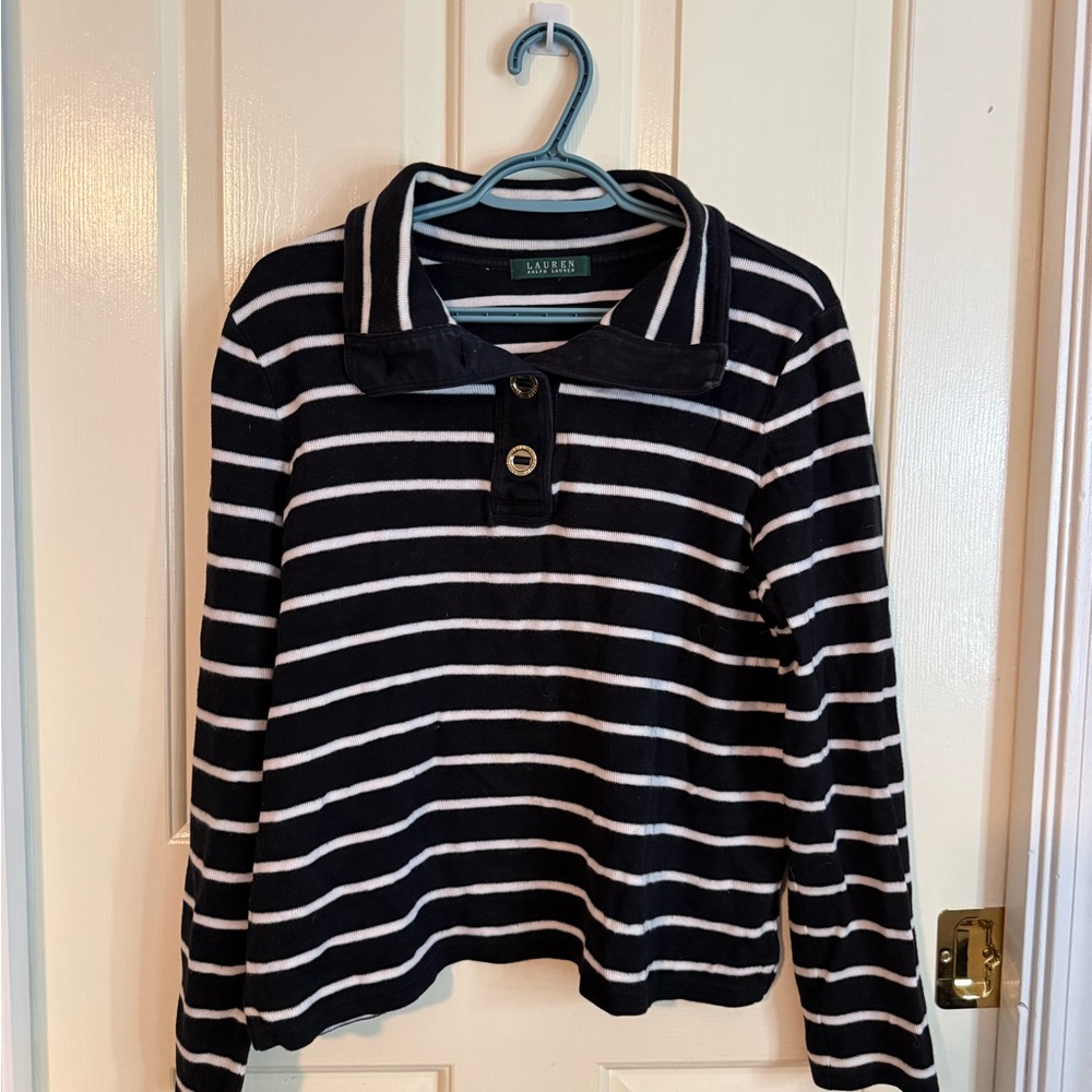 Polo by Ralph Lauren Navy and White Striped Button Down Shirt